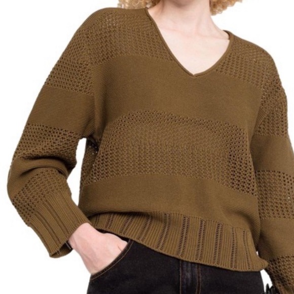 rag & bone Sweaters - Rag & Bone Faye Stripe V-neck Military Olive Sweater